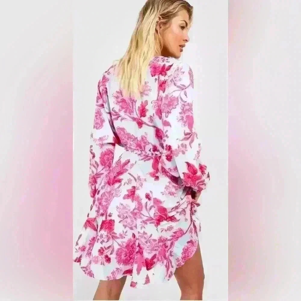 NWT - BOOHOO light blue and pink floral dress